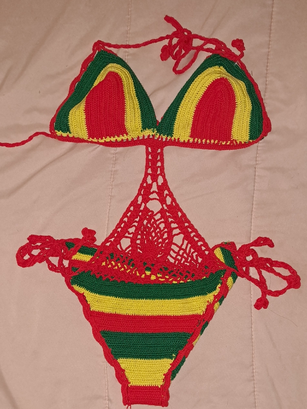 Handmade Crochet Monokini in Red, Yellow & Green